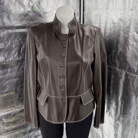Ellen Tracy leather jacket chestnut brown size 16 retail $898 tags - Picture 11 of 12